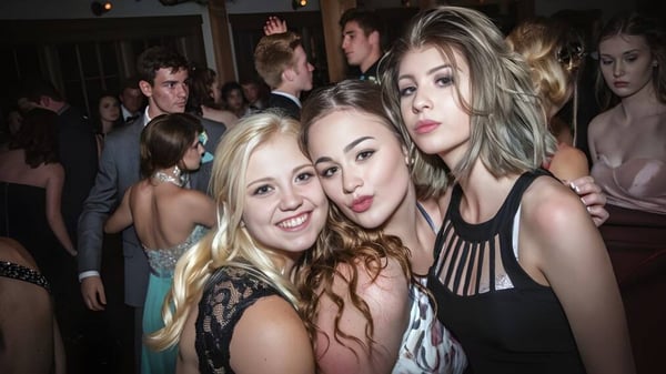 Un grupo de jóvenes estudiantes posan juntas en un evento en el campus de la Gananoque Secondary School.