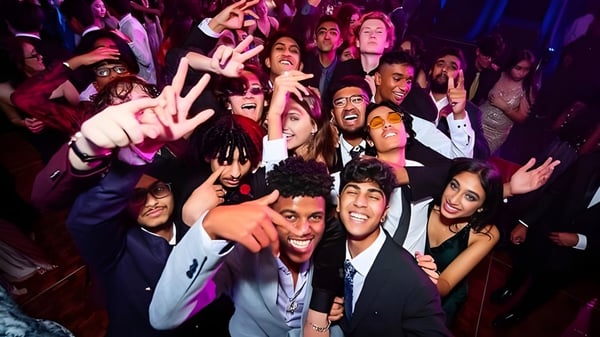 Un grupo de estudiantes del Lynfield College posa en un ambiente animado.