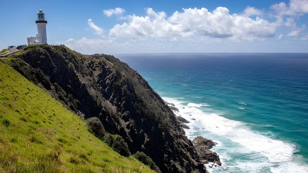 Un faro en un acantilado rocoso frente al mar en el terreno de Redlynch State College.