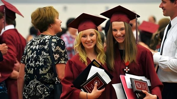 Los estudiantes del St. Charles College celebran su ceremonia de graduación en túnicas y birretes tradicionales.