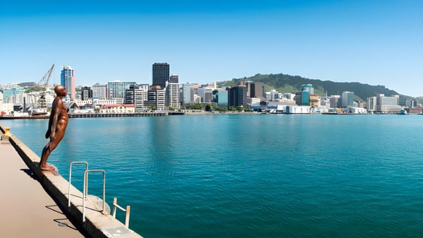 Paisaje con rascacielos y cuerpos de agua cerca del Wellington East Girls’ College.